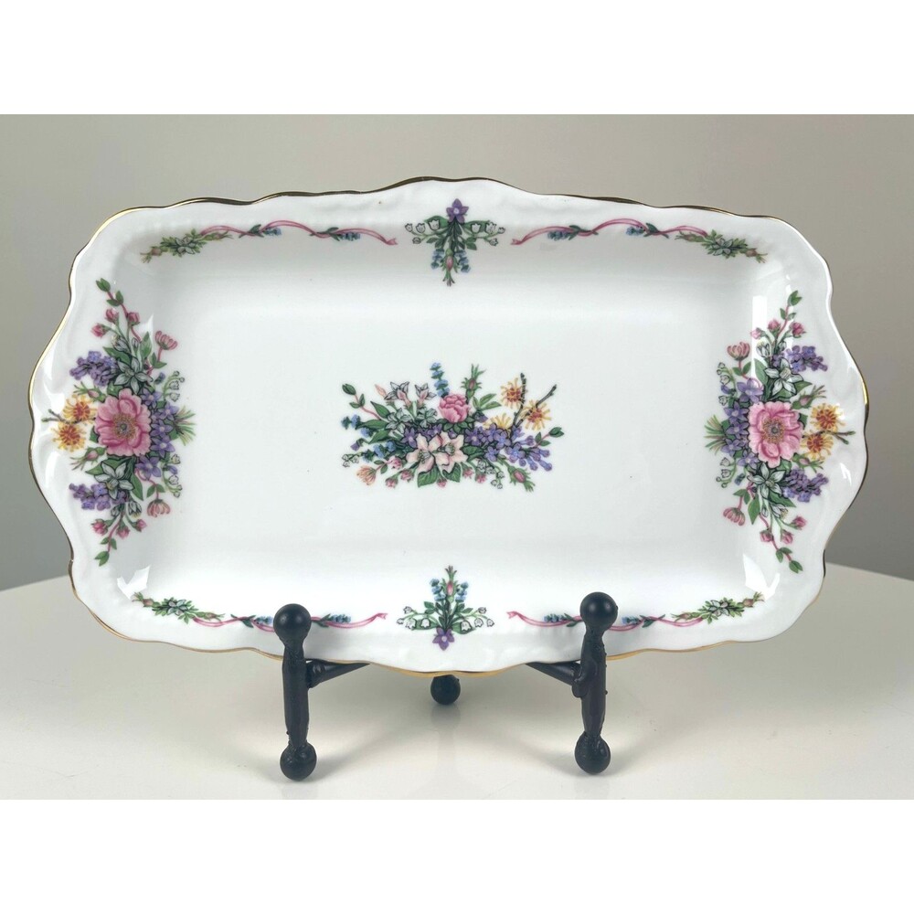 Royal Albert Fragrant Flowers Sandwich Serving Tray Vintage 90s Platter England